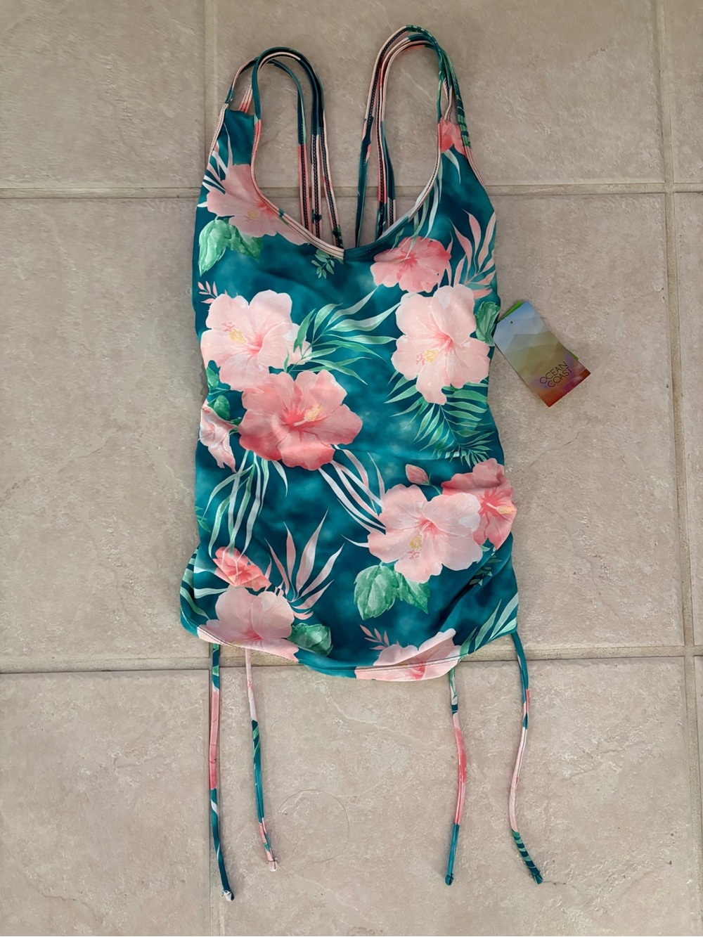 NWT Belk Women’s Floral Ruched Tankini Swim Top - Size 1X